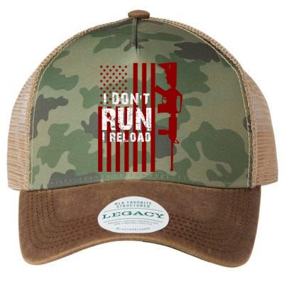 Funny Gun Lovers I Don't Run I Reload Gun Owners US Flag Legacy Tie Dye Trucker Hat