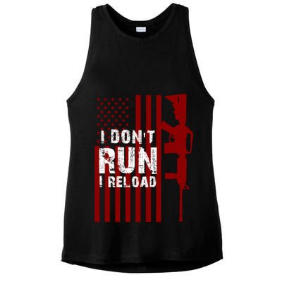Funny Gun Lovers I Don't Run I Reload Gun Owners US Flag Ladies PosiCharge Tri-Blend Wicking Tank