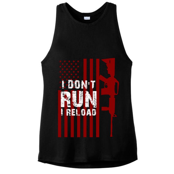 Funny Gun Lovers I Don't Run I Reload Gun Owners US Flag Ladies PosiCharge Tri-Blend Wicking Tank