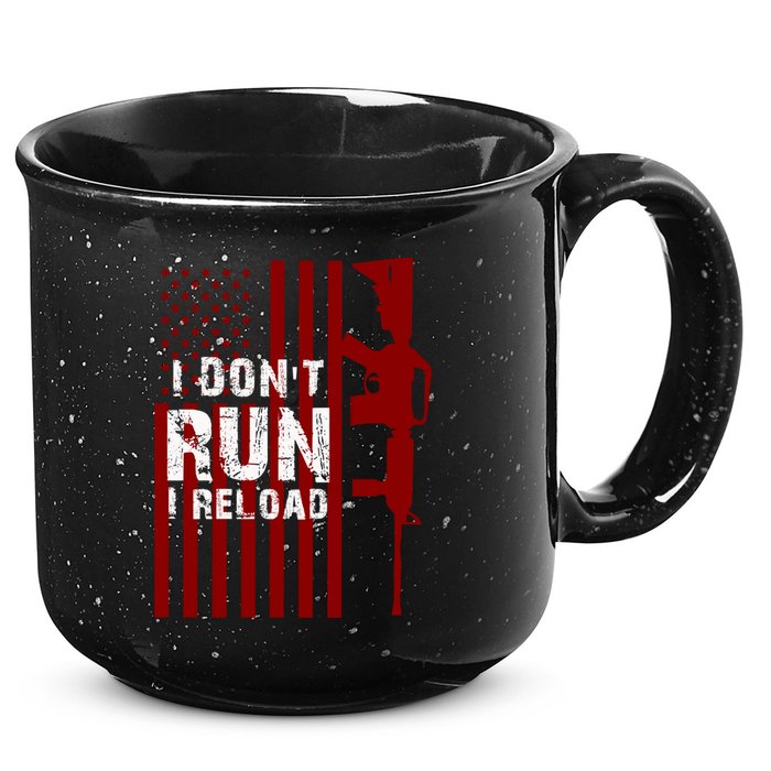 Funny Gun Lovers I Don't Run I Reload Gun Owners US Flag 15oz Campfire Ceramic Mug