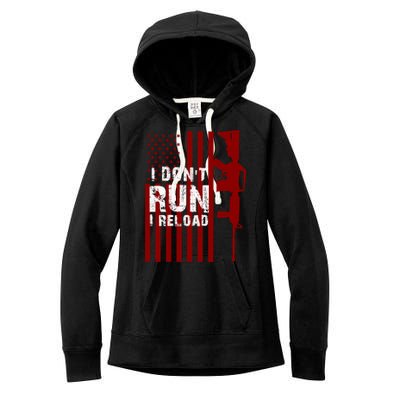 Funny Gun Lovers I Don't Run I Reload Gun Owners US Flag Women's Fleece Hoodie