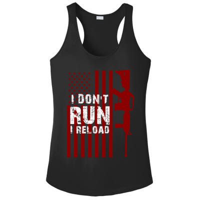 Funny Gun Lovers I Don't Run I Reload Gun Owners US Flag Ladies PosiCharge Competitor Racerback Tank