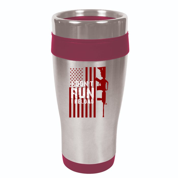 Funny Gun Lovers I Don't Run I Reload Gun Owners US Flag 16oz Travel Tumbler
