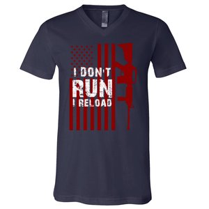 Funny Gun Lovers I Don't Run I Reload Gun Owners US Flag V-Neck T-Shirt