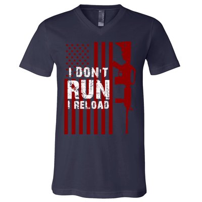 Funny Gun Lovers I Don't Run I Reload Gun Owners US Flag V-Neck T-Shirt