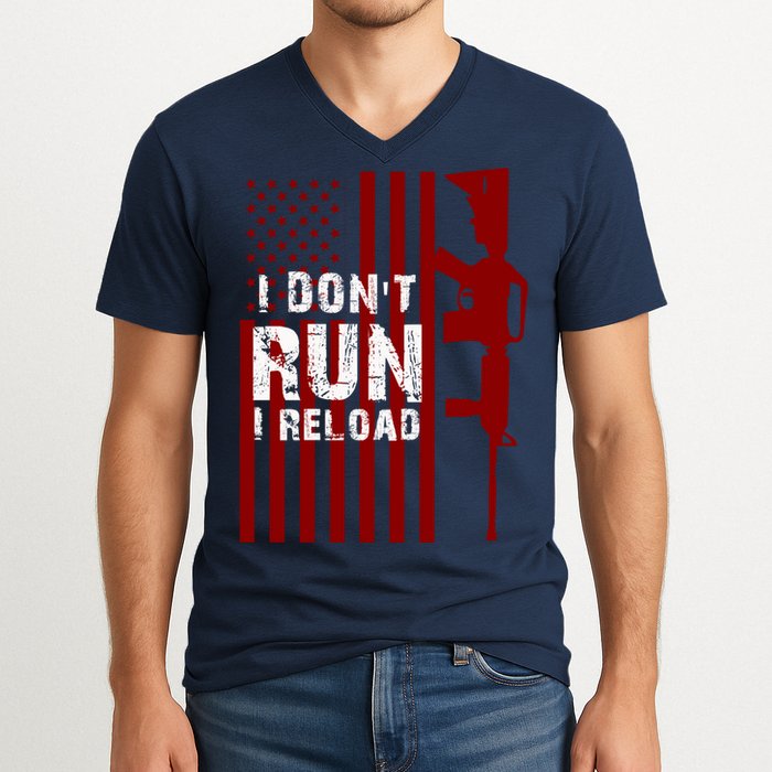 Funny Gun Lovers I Don't Run I Reload Gun Owners US Flag V-Neck T-Shirt