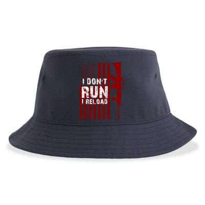 Funny Gun Lovers I Don't Run I Reload Gun Owners US Flag Sustainable Bucket Hat