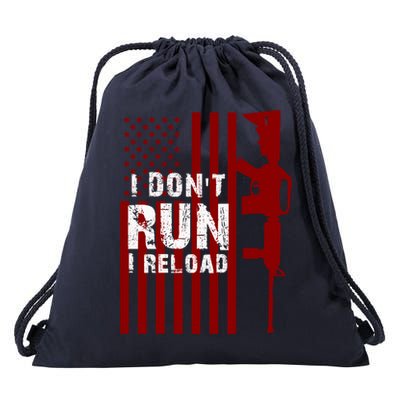 Funny Gun Lovers I Don't Run I Reload Gun Owners US Flag Drawstring Bag