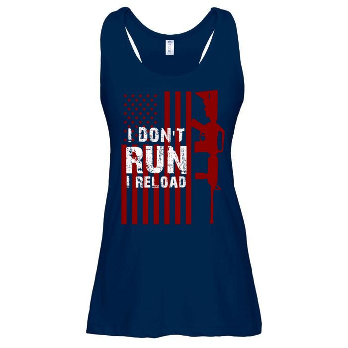Funny Gun Lovers I Don't Run I Reload Gun Owners US Flag Ladies Essential Flowy Tank
