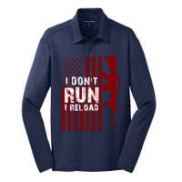 Funny Gun Lovers I Don't Run I Reload Gun Owners US Flag Silk Touch Performance Long Sleeve Polo