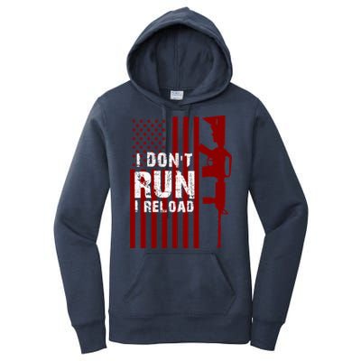 Funny Gun Lovers I Don't Run I Reload Gun Owners US Flag Women's Pullover Hoodie