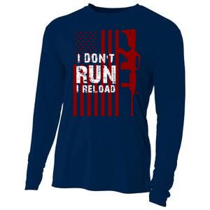 Funny Gun Lovers I Don't Run I Reload Gun Owners US Flag Cooling Performance Long Sleeve Crew