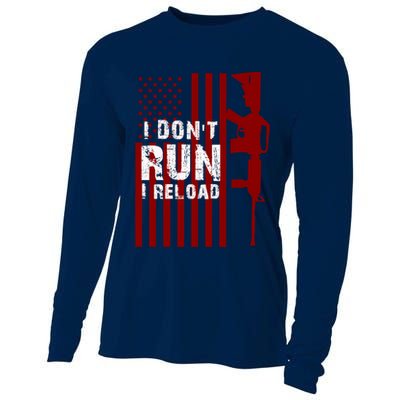 Funny Gun Lovers I Don't Run I Reload Gun Owners US Flag Cooling Performance Long Sleeve Crew