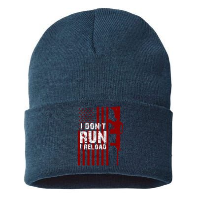 Funny Gun Lovers I Don't Run I Reload Gun Owners US Flag Sustainable Knit Beanie