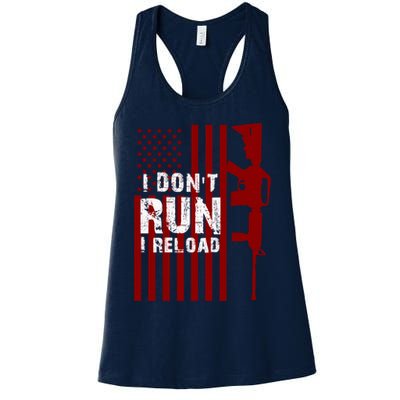 Funny Gun Lovers I Don't Run I Reload Gun Owners US Flag Womens Tank Top