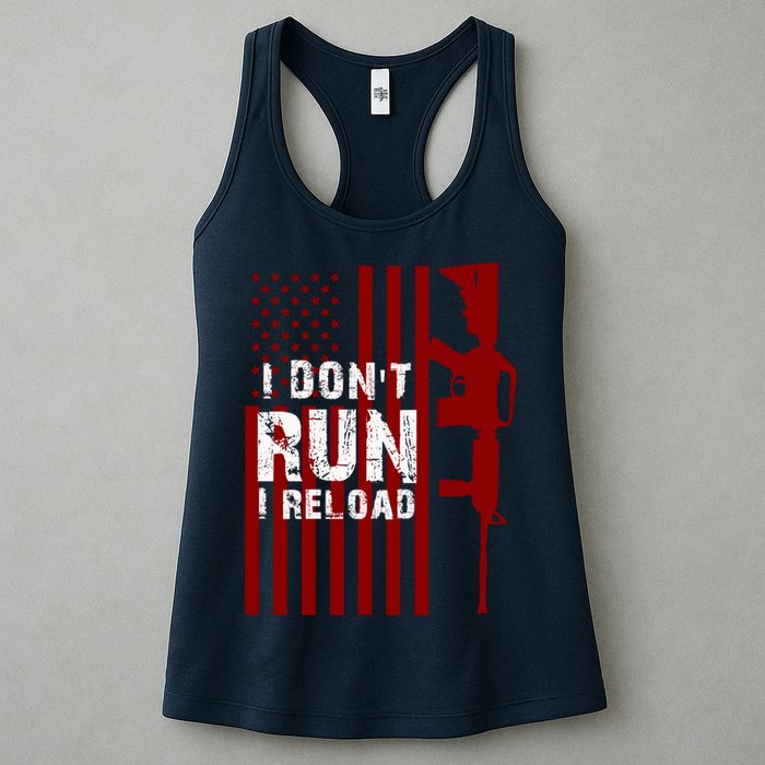 Funny Gun Lovers I Don't Run I Reload Gun Owners US Flag Womens Tank Top