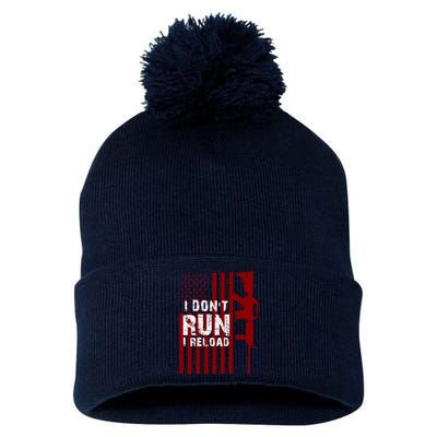 Funny Gun Lovers I Don't Run I Reload Gun Owners US Flag Pom Pom 12in Knit Beanie