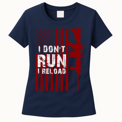 Funny Gun Lovers I Don't Run I Reload Gun Owners US Flag Womens T-Shirt