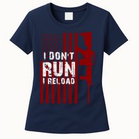 Funny Gun Lovers I Don't Run I Reload Gun Owners US Flag Womens T-Shirt