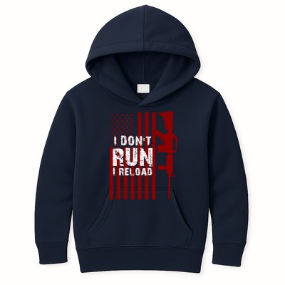 Funny Gun Lovers I Don't Run I Reload Gun Owners US Flag Kids Hoodie