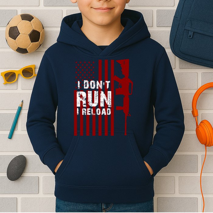 Funny Gun Lovers I Don't Run I Reload Gun Owners US Flag Kids Hoodie