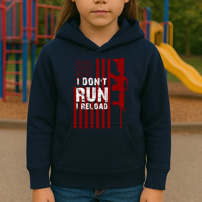 Funny Gun Lovers I Don't Run I Reload Gun Owners US Flag Kids Hoodie