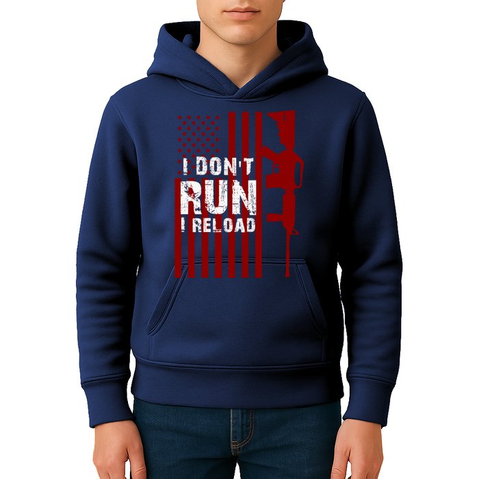 Funny Gun Lovers I Don't Run I Reload Gun Owners US Flag Kids Hoodie