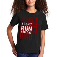 Funny Gun Lovers I Don't Run I Reload Gun Owners US Flag Kids T-Shirt