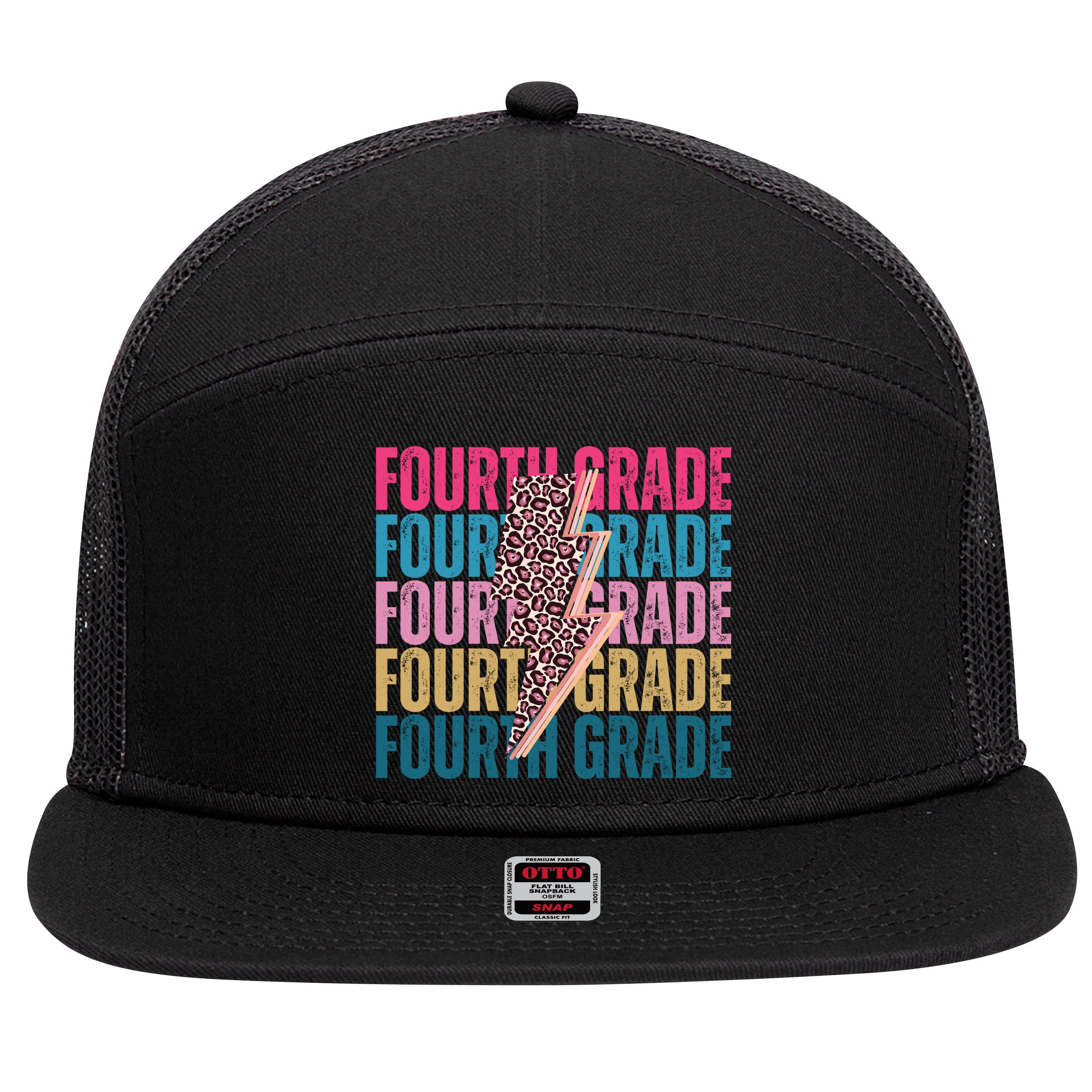 Fourth Grade Lighting Cheetah Back To School 7 Panel Mesh Trucker Snapback Hat