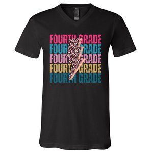 Fourth Grade Lighting Cheetah Back To School V-Neck T-Shirt