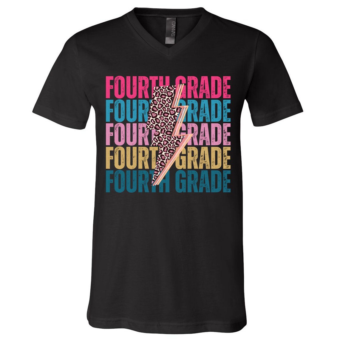 Fourth Grade Lighting Cheetah Back To School V-Neck T-Shirt