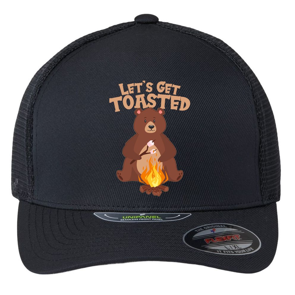 Funny Get Let's Toasted Camping Bear Flexfit Unipanel Trucker Cap