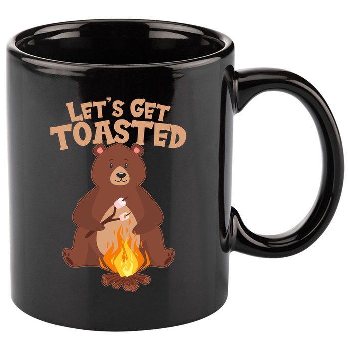 Funny Get Let's Toasted Camping Bear 11oz C Handle Ceramic Mug