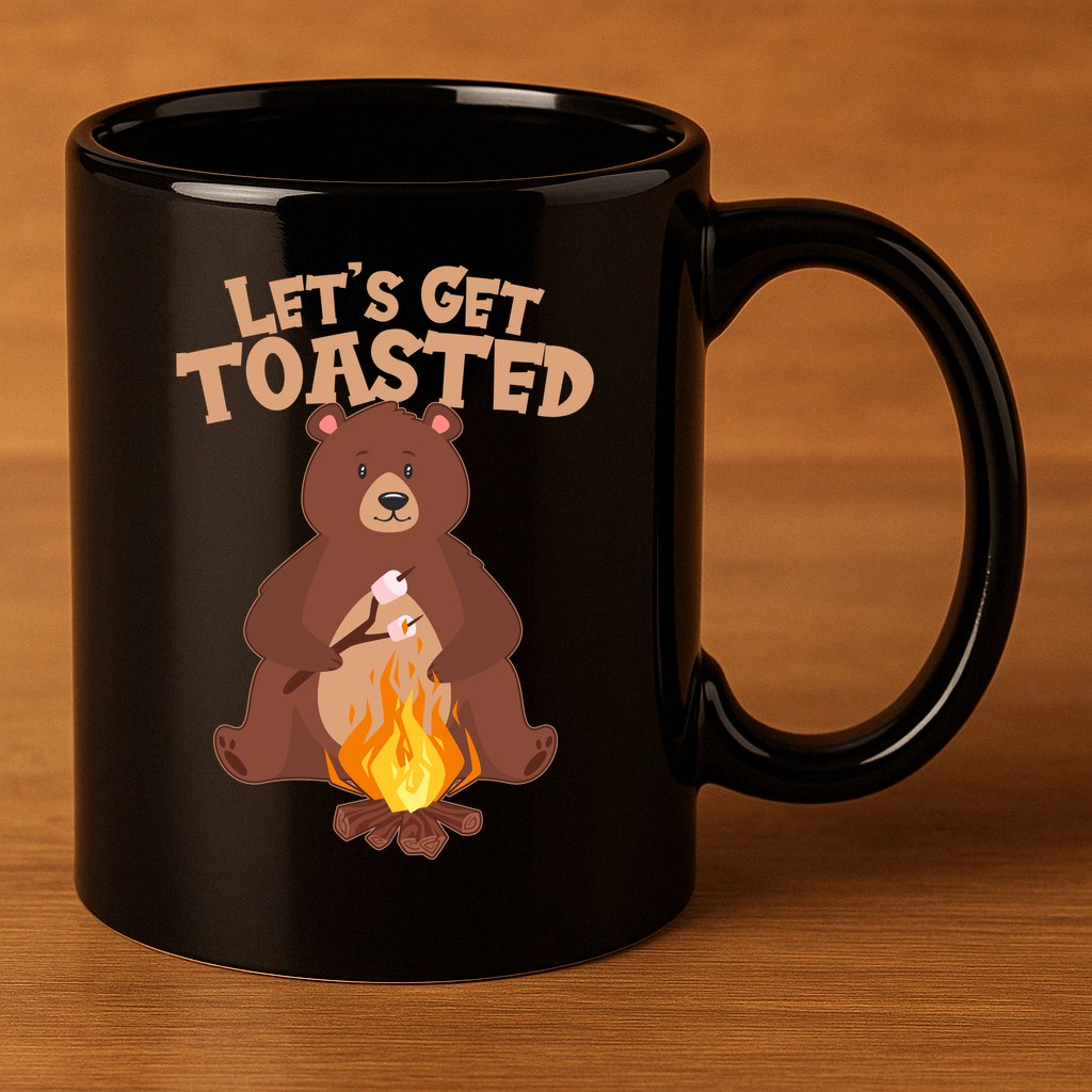 Funny Get Let's Toasted Camping Bear 11oz C Handle Ceramic Mug