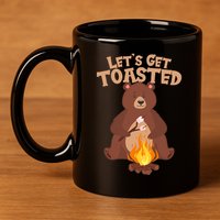 Funny Get Let's Toasted Camping Bear 11oz C Handle Ceramic Mug