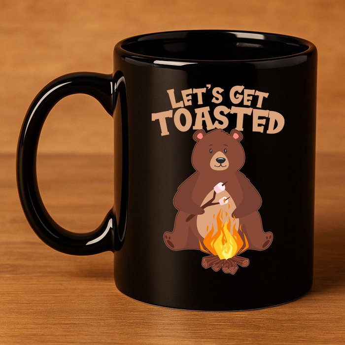 Funny Get Let's Toasted Camping Bear 11oz C Handle Ceramic Mug