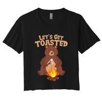 Funny Get Let's Toasted Camping Bear Women's Crop Top Tee