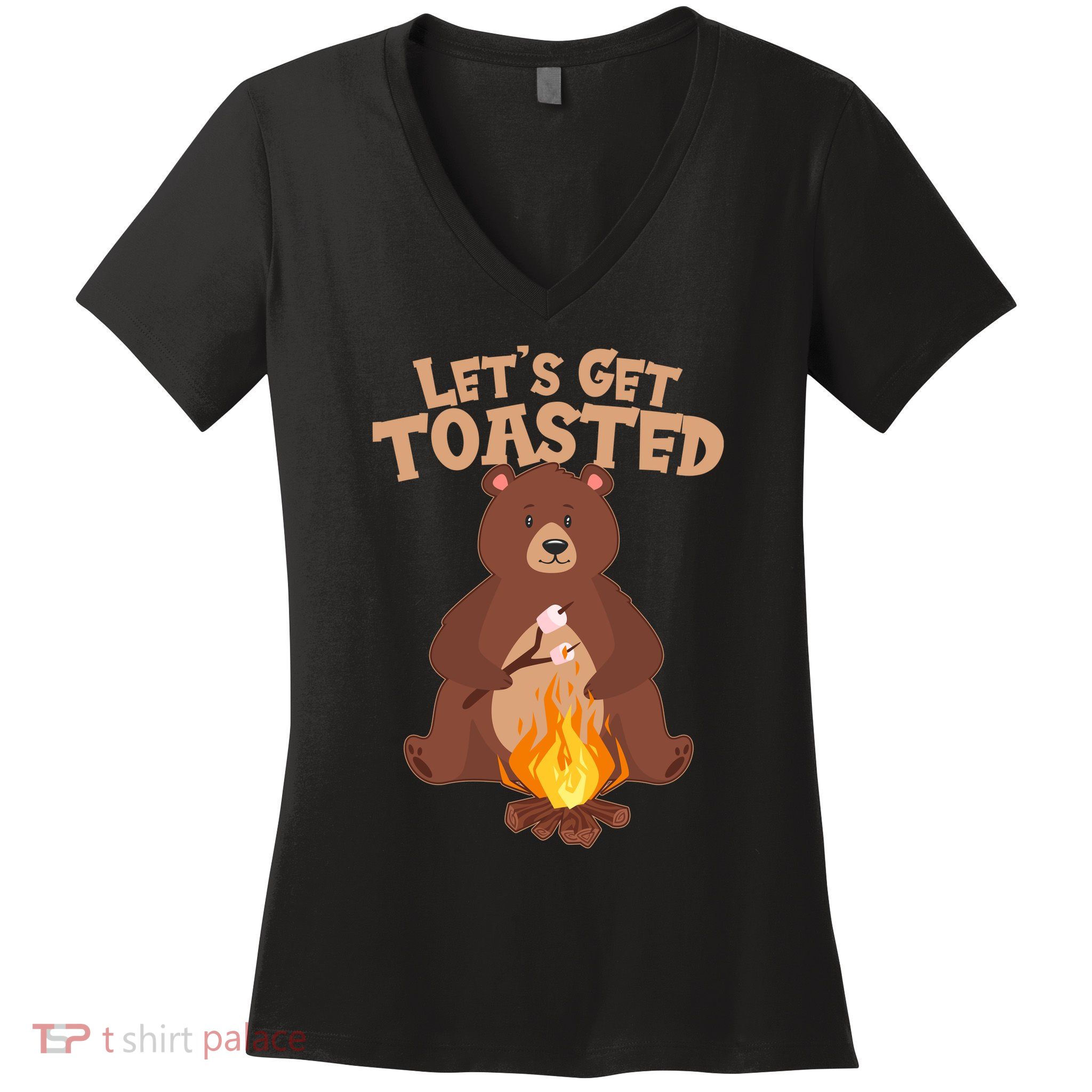 Funny Get Let's Toasted Camping Bear Women's V-Neck T-Shirt