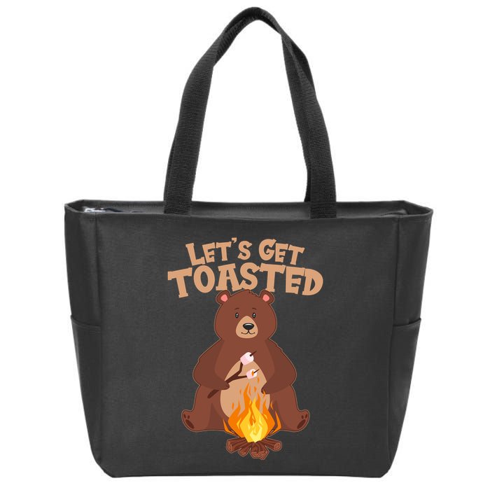 Funny Get Let's Toasted Camping Bear Zip Tote Bag