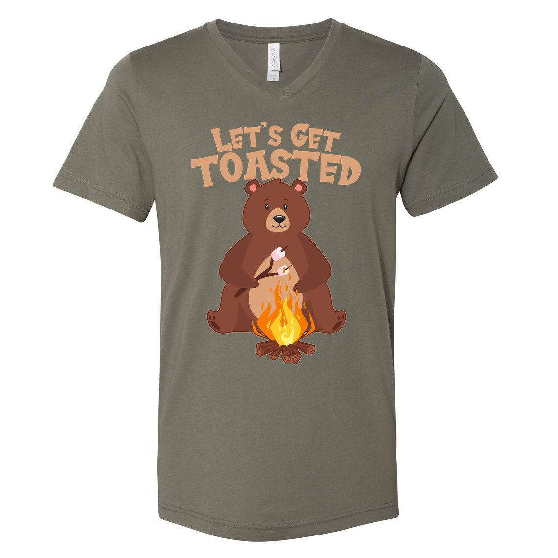 Funny Get Let's Toasted Camping Bear V-Neck T-Shirt