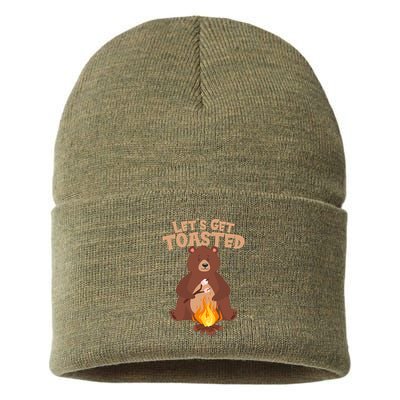 Funny Get Let's Toasted Camping Bear Sustainable Knit Beanie