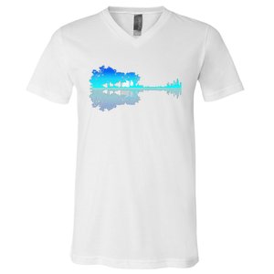 Funny Guitar Lake Shadow Love Guitar Musician V-Neck T-Shirt