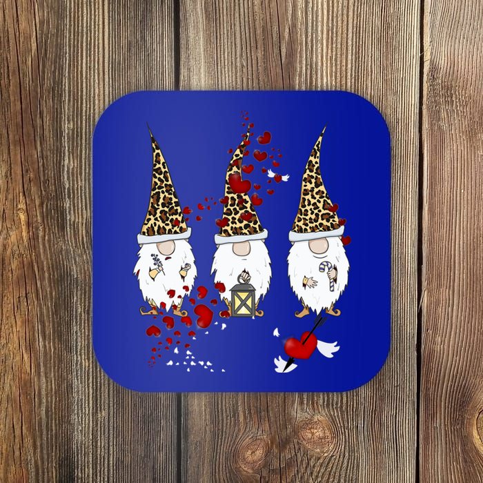 Funny Gnomes Leopard Red Hearts Valentines Day Gift Coaster