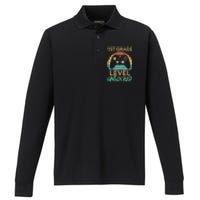 First Grade Level Unlocked Gamer 1st Day Of School Performance Long Sleeve Polo