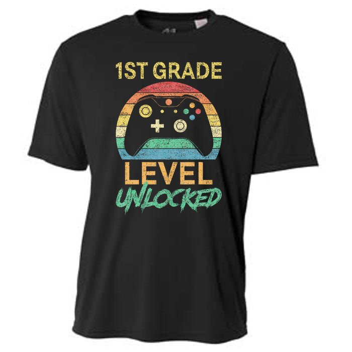 First Grade Level Unlocked Gamer 1st Day Of School Cooling Performance Crew T-Shirt