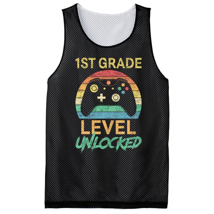 First Grade Level Unlocked Gamer 1st Day Of School Mesh Reversible Basketball Jersey Tank