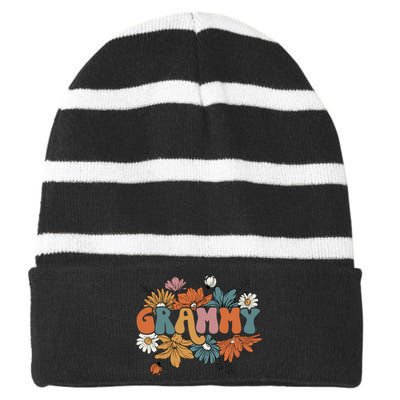 Floral Grammy Life Thankful Grammy Thanksgiving Mothers Day Striped Beanie with Solid Band