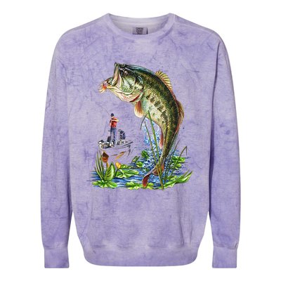 Fishing Graphic Large Mouth Bass Fish Colorblast Crewneck Sweatshirt