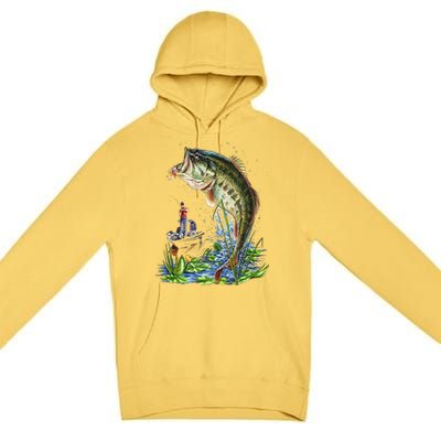 Fishing Graphic Large Mouth Bass Fish Premium Pullover Hoodie