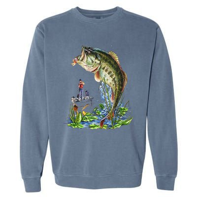 Fishing Graphic Large Mouth Bass Fish Garment-Dyed Sweatshirt